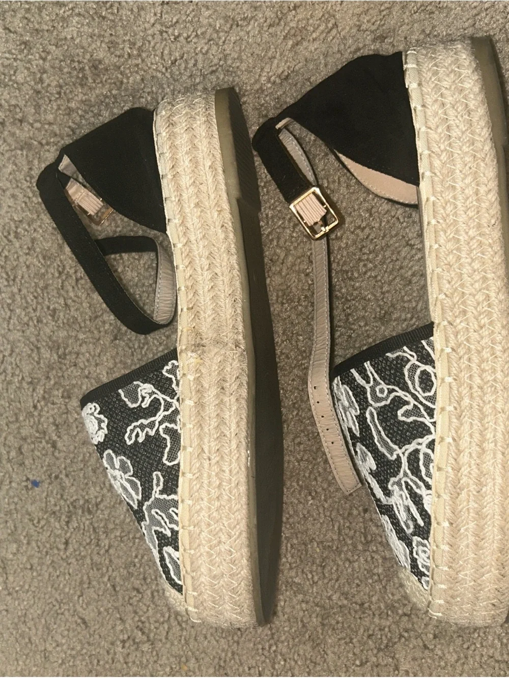 Women's Black Floral Lace Espadrille Sandals